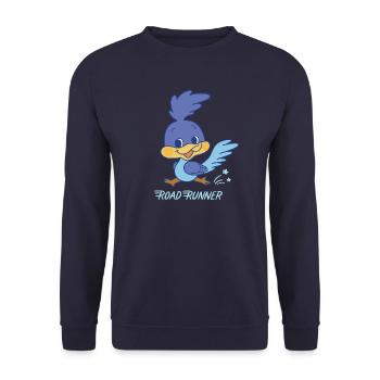 Looney Tunes X Gokko Road Runner Mit Schriftzug - Unisex Pullover - Navy - Vorne - Alina (178cm) & Michal (187cm)