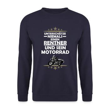 Rentner auf einem Motorrad - Unisex Pullover - Navy - Vorne - Alina (178cm) & Michal (187cm)