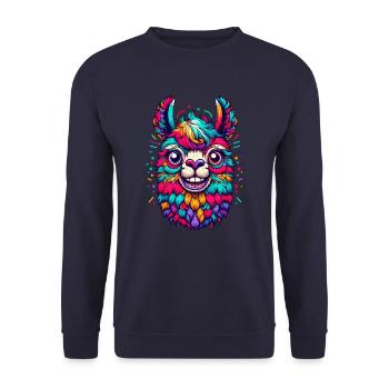 CONFETTIS D’ALPAGA COLORÉ PANACHÉ LAINE ARC-EN-CIEL - Sweat-shirt Unisexe - marine - Devant - Alina (178cm) & Michal (187cm)