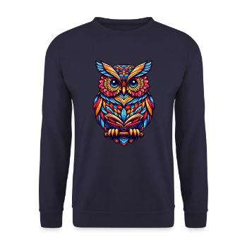 OWL EAGLE OWL BIRD OF PREY TAWNY OWL FEATHER RAINBOW COLORFUL - Unisex Sweatshirt - navy - Front - Alina (178cm) & Michal (187cm)