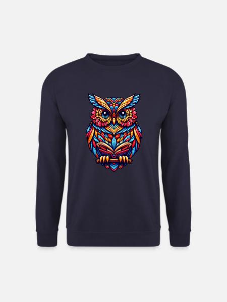 HIBOU GRAND-DUC OISEAU DE PROIE CHOUETTE HULOTTE PLUME ARC-EN-CIEL COLORÉ - Sweat-shirt Unisexe - marine