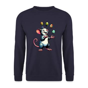 Oster-Maus & Ratte mit Ostereiern - Unisex Pullover - Navy - Vorne - Alina (178cm) & Michal (187cm)