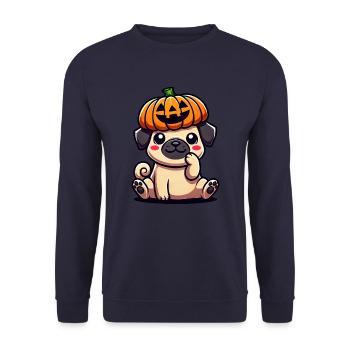 Halloween Pumpkin Cute Pug Cartoon Dog October - Unisex Sweatshirt - navy - Front - Alina (178cm) & Michal (187cm)