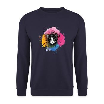 cat, colorful, watercolor, art, painting, graffiti, - Unisex Sweatshirt - navy - Front - Alina (178cm) & Michal (187cm)