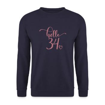 Hello 34 - Mignon cadeau de 34e anniversaire pour femmes - Sweat-shirt Unisexe - marine - Devant - Alina (178cm) & Michal (187cm)