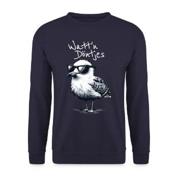 Watt'n Döntjes Coole Möwe Low German Saying - Unisex Sweatshirt - navy - Front - Alina (178cm) & Michal (187cm)