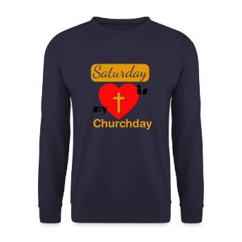 staurday churchday - Unisex Pullover - Navy - Vorne - Alina (178cm) & Michal (187cm)