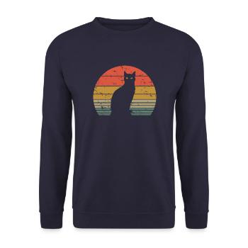Cute Cat Retro Silhouette Cat Lover & Owner Gift - Unisex Sweatshirt - navy - Front - Alina (178cm) & Michal (187cm)