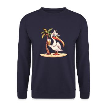 Pelikan Vogel Sommer Urlaub - Unisex Pullover - Navy - Vorne - Alina (178cm) & Michal (187cm)