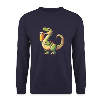 Dinosaurier brontosaurus Bier Pixel - Unisex Pullover - Navy - Vorne - Alina (178cm) & Michal (187cm)