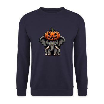 Lustiger Halloween Kürbis Elefant Oktober Herbst - Unisex Pullover - Navy - Vorne - Alina (178cm) & Michal (187cm)