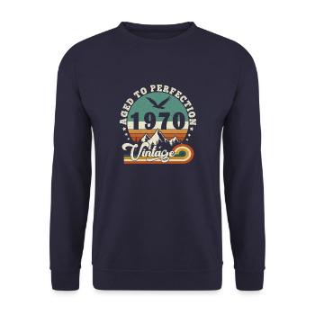Aged to perfection 1970 Retro -Edition 2025. - Unisex Sweatshirt - navy - Front - Alina (178cm) & Michal (187cm)