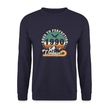 Aged to perfection 1990 Retro -Edition 2025. - Unisex Sweatshirt - navy - Front - Alina (178cm) & Michal (187cm)