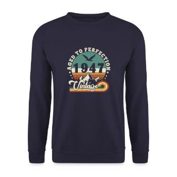 Aged to perfection 1947 Retro -Edition 2025. - Unisex Sweatshirt - navy - Front - Alina (178cm) & Michal (187cm)
