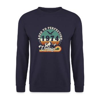 Aged to perfection 1974 Retro -Edition 2025. - Unisex Sweatshirt - navy - Front - Alina (178cm) & Michal (187cm)