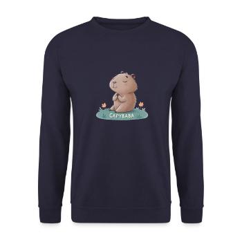 Meditierendes Kapibara für gute Vibes! - Unisex Pullover - Navy - Vorne - Alina (178cm) & Michal (187cm)