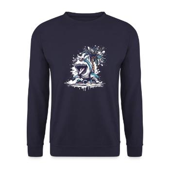 Hai Insel Palme - Unisex Pullover - Navy - Vorne - Alina (178cm) & Michal (187cm)