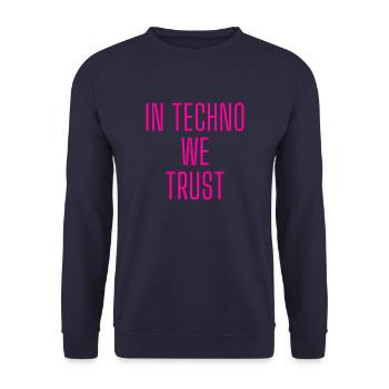 in Techno we trust glow pink - Unisex Pullover - Navy - Vorne - Alina (178cm) & Michal (187cm)