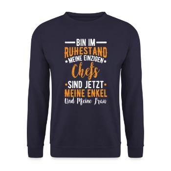 Rentner Geschenk mit lustigem Spruch für Opa - Unisex Pullover - Navy - Vorne - Alina (178cm) & Michal (187cm)