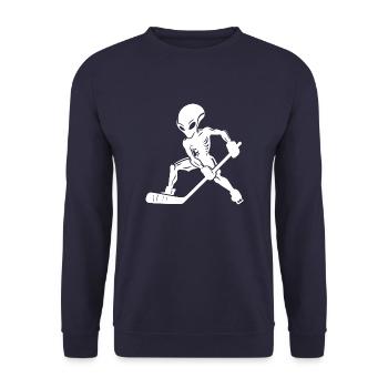 Alien Ice Hockey Player Silhouette Minimalist - Unisex Sweatshirt - navy - Front - Alina (178cm) & Michal (187cm)