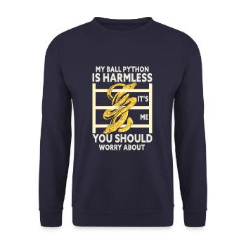 My Ball Python Is Harmless Funny Snake Lover - Unisex Pullover - Navy - Vorne - Alina (178cm) & Michal (187cm)