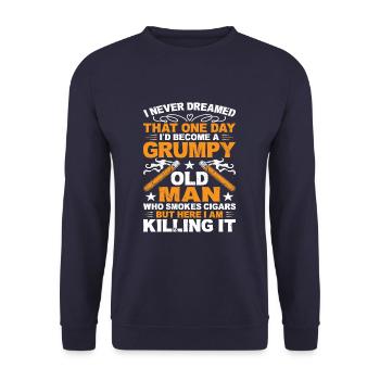 Grumpy Old Man Who Smokes Cigars Funny Cigar - Unisex Pullover - Navy - Vorne - Alina (178cm) & Michal (187cm)