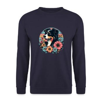 Berger australien noir tri pastel rétro fleurs - Sweat-shirt Unisexe - marine - Devant - Alina (178cm) & Michal (187cm)