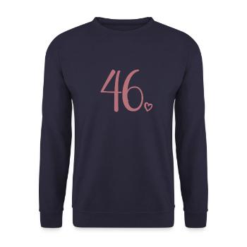 Süße Nummer 46, 46 Jahre alt, Geschenk zum 46. Geburtstag - Unisex Pullover - Navy - Vorne - Alina (178cm) & Michal (187cm)
