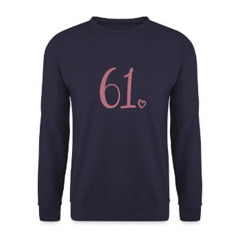 Süße Nummer 61, 61 Jahre alt, 61. Geburtstag Geschenk - Unisex Pullover - Navy - Vorne - Alina (178cm) & Michal (187cm)
