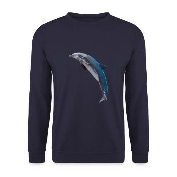 Dolphin jumping, Natural, left - Unisex Sweatshirt - navy - Front - Alina (178cm) & Michal (187cm)
