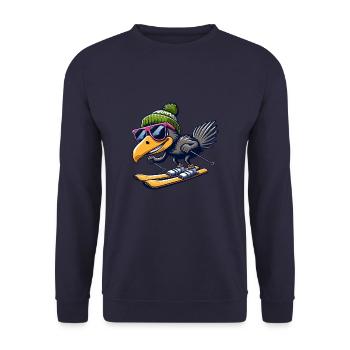 Skifahrender Emu Wintersport - Unisex Pullover - Navy - Vorne - Alina (178cm) & Michal (187cm)