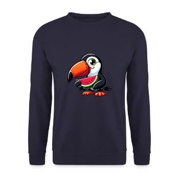 Toucan Bird of Paradise Watermelon Summer Fruit - Unisex Sweatshirt - navy - Front - Alina (178cm) & Michal (187cm)