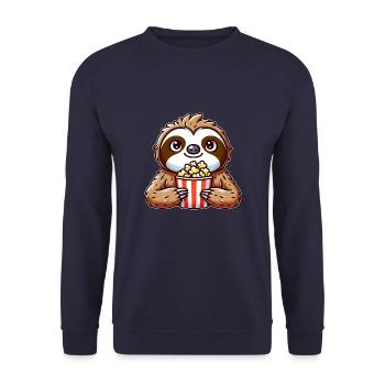 Funny Sloth Popcorn Cinema Movie - Unisex Sweatshirt - navy - Front - Alina (178cm) & Michal (187cm)