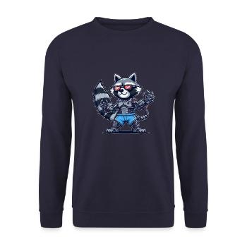 Waschbär Cyborg Roboter Design - Unisex Pullover - Navy - Vorne - Alina (178cm) & Michal (187cm)