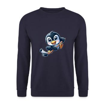 Pinguin Eishockeyspieler Hockey Cool Sport - Unisex Pullover - Navy - Vorne - Alina (178cm) & Michal (187cm)