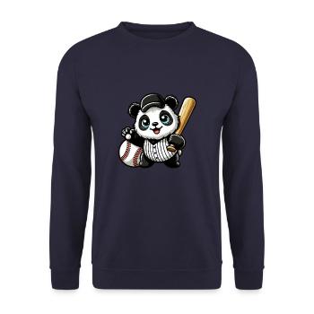 Panda Baseballspieler in Aktion - Unisex Pullover - Navy - Vorne - Alina (178cm) & Michal (187cm)