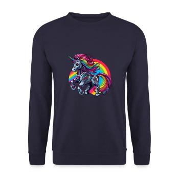 Licorne cyborg avec arc-en-ciel - Sweat-shirt Unisexe - marine - Devant - Alina (178cm) & Michal (187cm)