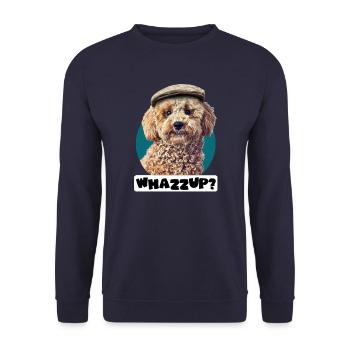 Dog Poodle Pepe whazzup Funny Sayings Gift - Unisex Sweatshirt - navy - Front - Alina (178cm) & Michal (187cm)
