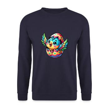 Easter Parrot Hatches from Egg - Unisex Sweatshirt - navy - Front - Alina (178cm) & Michal (187cm)