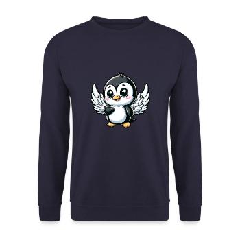 Süßer Pinguin Engel mit Flügeln Comic Design - Unisex Pullover - Navy - Vorne - Alina (178cm) & Michal (187cm)