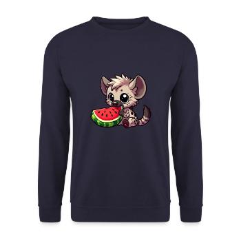 Hyäne mit Wassermelone Sommerfrucht - Unisex Pullover - Navy - Vorne - Alina (178cm) & Michal (187cm)