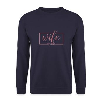 Wife Est. 2023 Engagement Bridal Shower Wedding - Unisex Sweatshirt - navy - Front - Alina (178cm) & Michal (187cm)