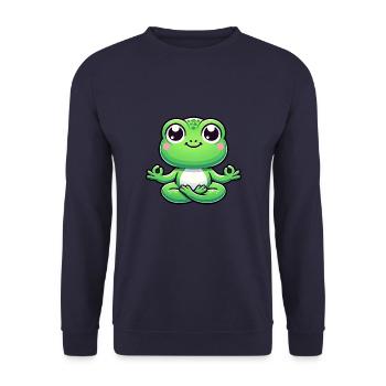Entspannter Frosch bei Yoga und Meditation - Unisex Pullover - Navy - Vorne - Alina (178cm) & Michal (187cm)