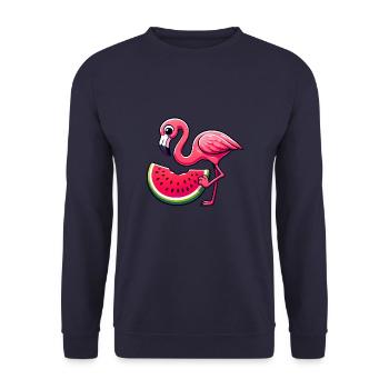 Flamant rose mignon avec un style de dessin animé de pastèque - Sweat-shirt Unisexe - marine - Devant - Alina (178cm) & Michal (187cm)