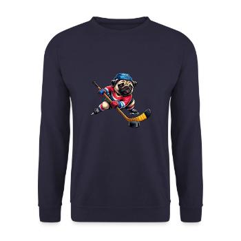 Pug Ice Hockey Player Club Dog - Unisex Sweatshirt - navy - Front - Alina (178cm) & Michal (187cm)