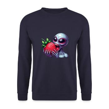 Außerirdischer UFO Erdbeere lustig fruchtig - Unisex Pullover - Navy - Vorne - Alina (178cm) & Michal (187cm)
