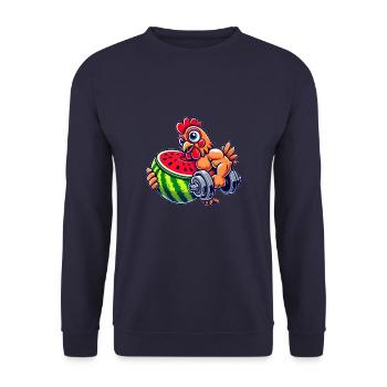 Poulet Musclé Et Coq Entraînement Fruits Fitness - Sweat-shirt Unisexe - marine - Devant - Alina (178cm) & Michal (187cm)