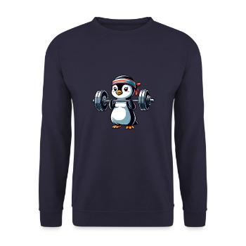 Fitness Pinguin Hanteltraining Bankdrücken - Unisex Pullover - Navy - Vorne - Alina (178cm) & Michal (187cm)