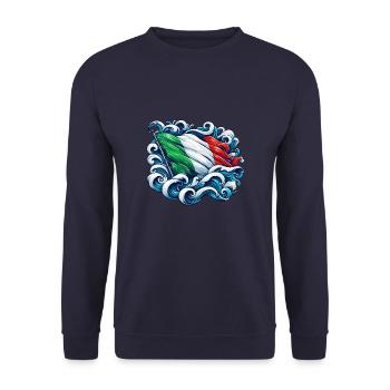 Italien Flagge Wasser Meer Wellen Ozean - Unisex Pullover - Navy - Vorne - Alina (178cm) & Michal (187cm)