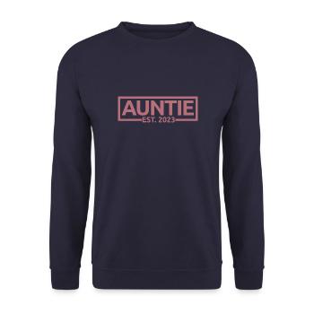 Auntie Est. 2023, Auntie To Be, Révélation de grossesse - Sweat-shirt Unisexe - marine - Devant - Alina (178cm) & Michal (187cm)